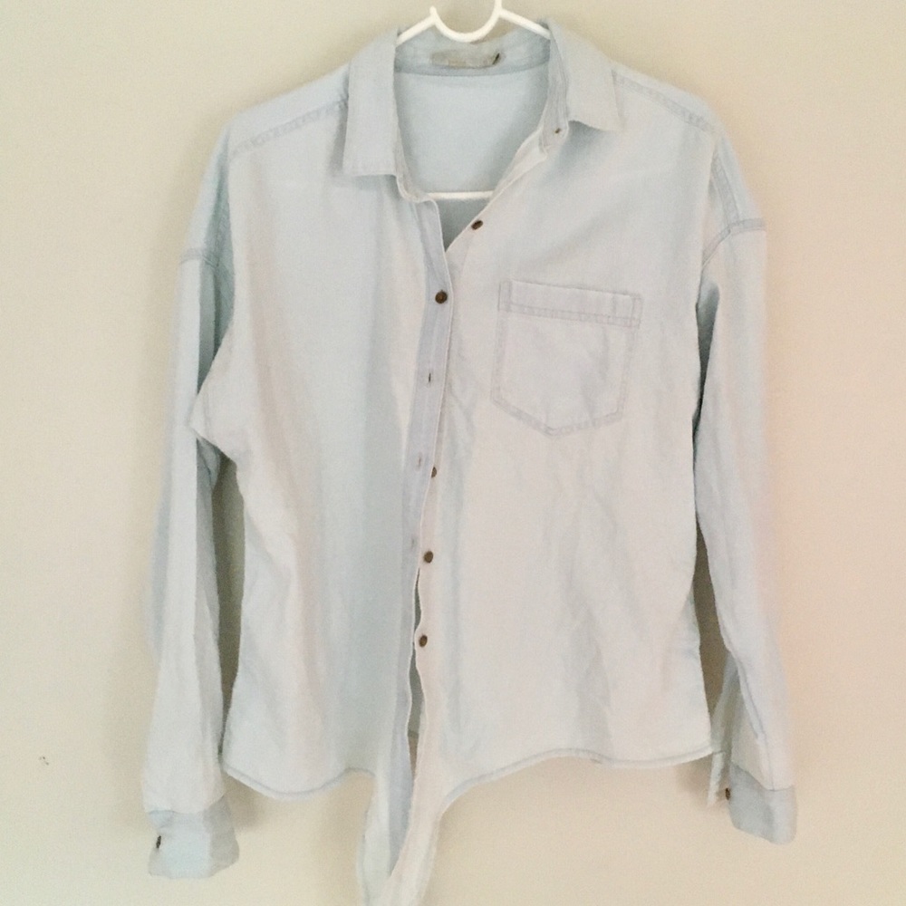 Prana button down light denim tie shirt